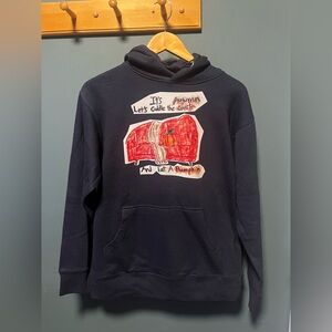 ‘Couch Cuddle’ Navy Hoodie by Marcus Pork | Unisex Small